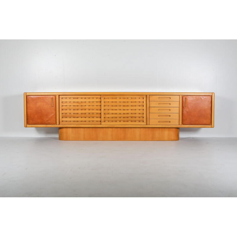 Vintage Beech and Leather Sideboard by Mario Marenco Italy 1970s
