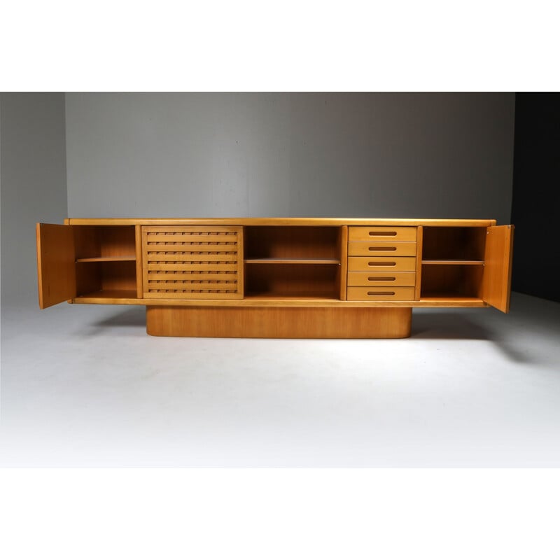 Vintage Beech and Leather Sideboard by Mario Marenco Italy 1970s