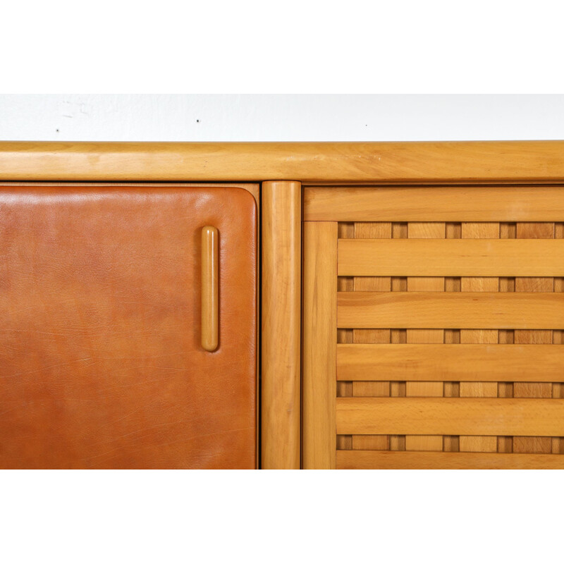 Vintage Beech and Leather Sideboard by Mario Marenco Italy 1970s