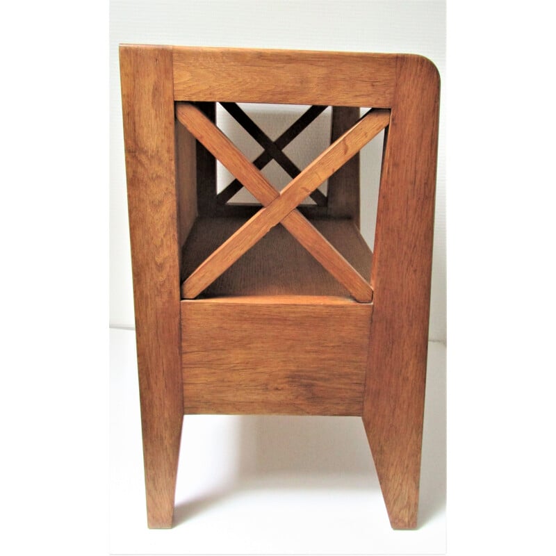 Table de chevet vintage en bois à croisillons 1950