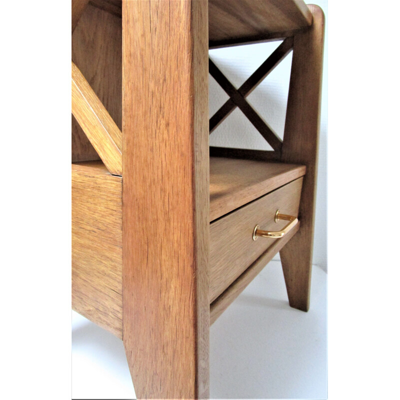 Vintage wooden bedside table with latticework 1950s