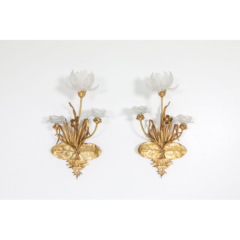 Pair of vintage Bronze wall sconces France 1910s