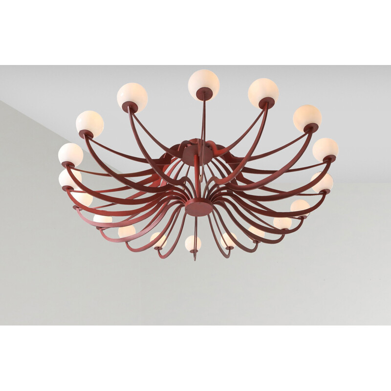 Vintage Red Lacquered Postmodern Chandelier Lapo Binazzi 1960s