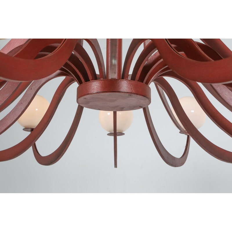 Vintage Red Lacquered Postmodern Chandelier Lapo Binazzi 1960s
