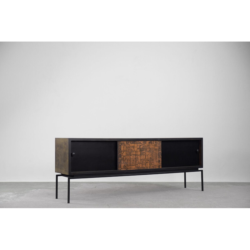 Mid-Century Modern Walnut Sideboard with Copper Front Italian 1970s