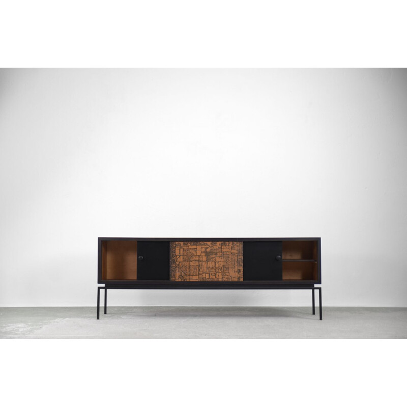 Mid-Century Modern Walnut Sideboard with Copper Front Italian 1970s