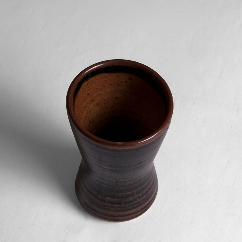 Vase vintage Clessidra à glaçure noire et marron, Angleterre