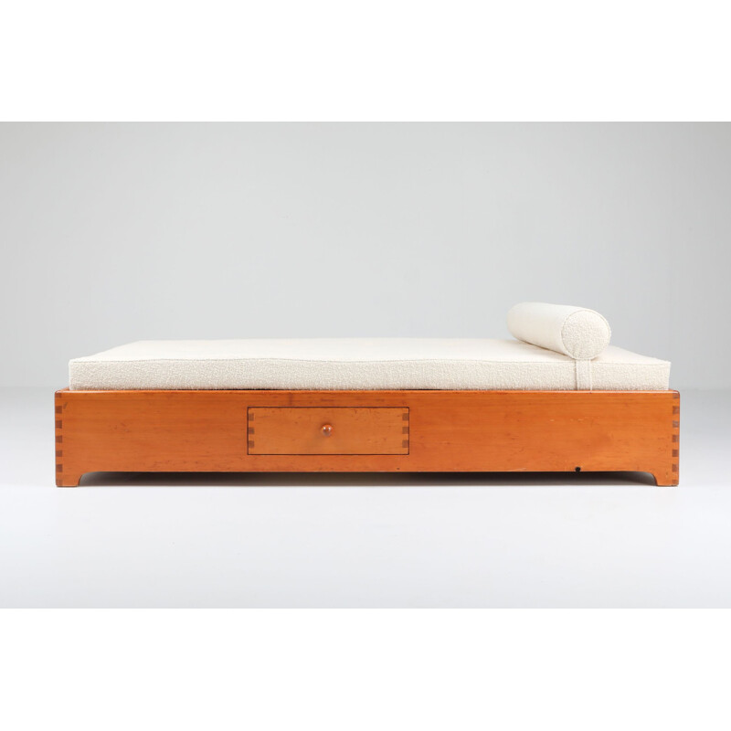 Vintage Elm Daybed in Boucle Wool French 1960s