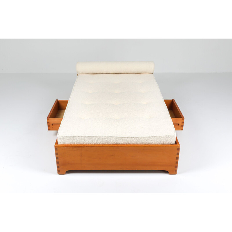 Vintage Elm Daybed in Boucle Wool French 1960s