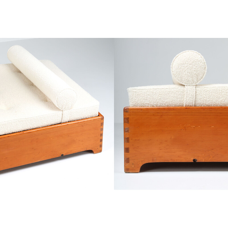 Vintage Elm Daybed in Boucle Wool French 1960s