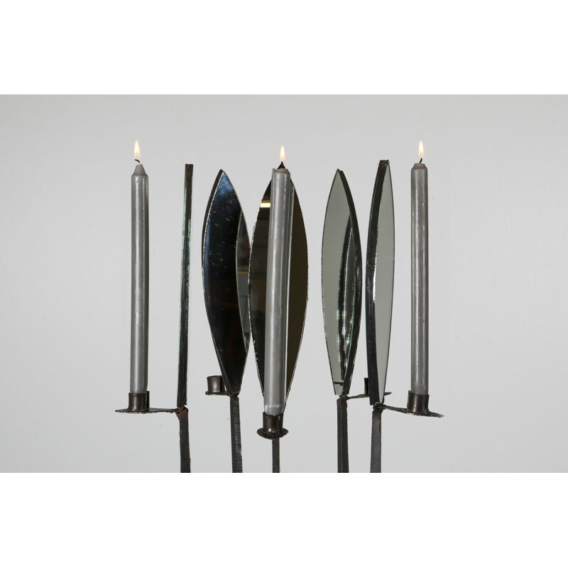 Pair of vintage Brutalist Candelabras with Mirrors 1970s