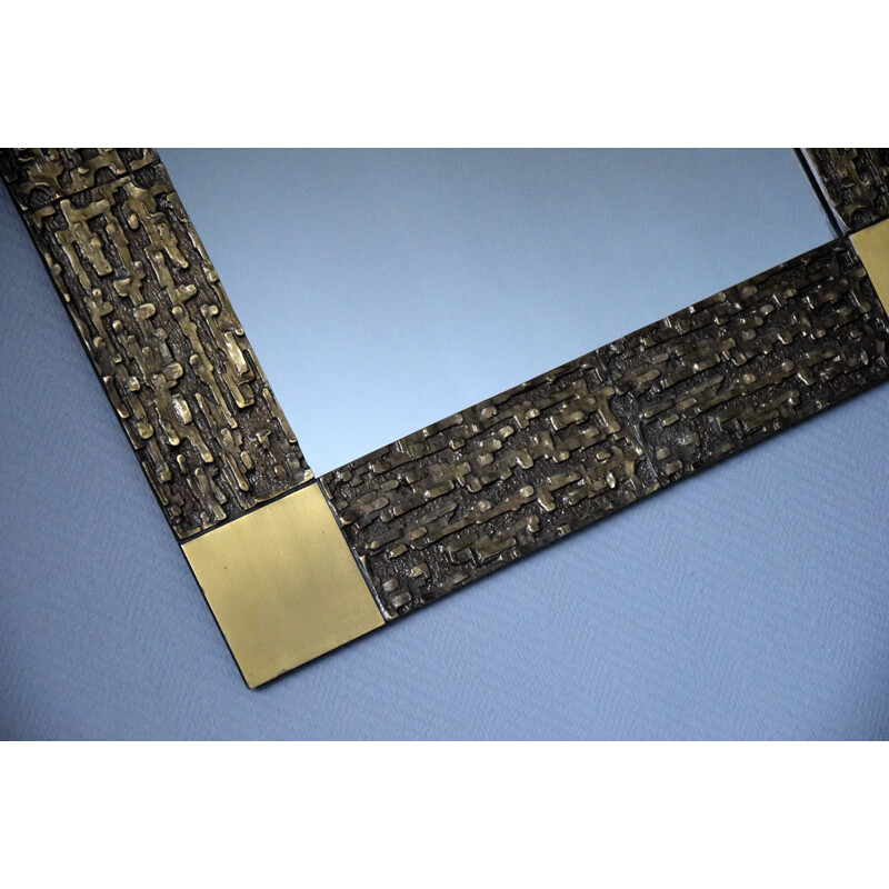 Square vintage mirror in solid bronze by the famous Luciano Frigerio, Italy 1960