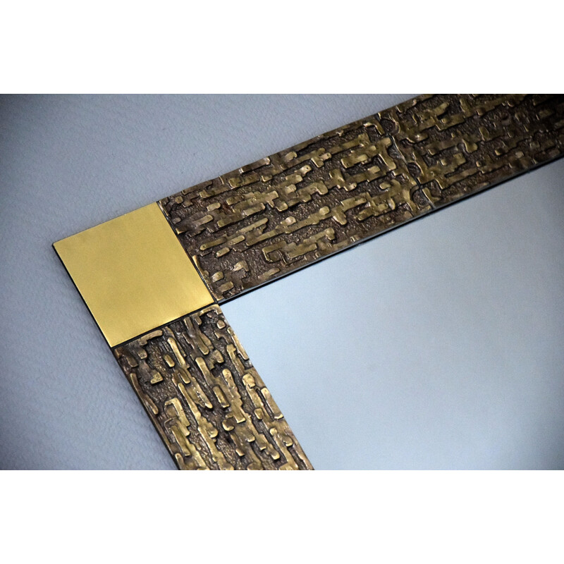 Square vintage mirror in solid bronze by the famous Luciano Frigerio, Italy 1960