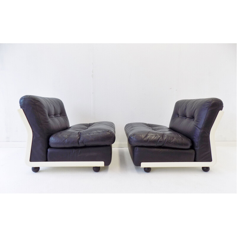 Lot de 2 fauteuils vintage en cuir noir de Mario Bellini Italia 1963