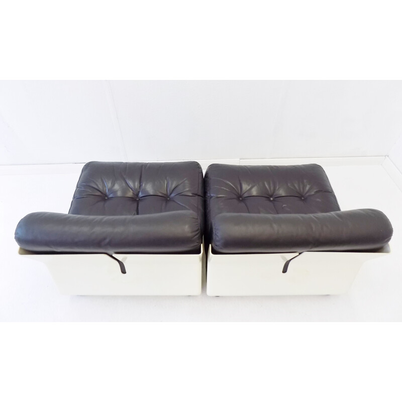 Set of 2 vintage black leather armchairs by Mario Bellini Italia 1963s