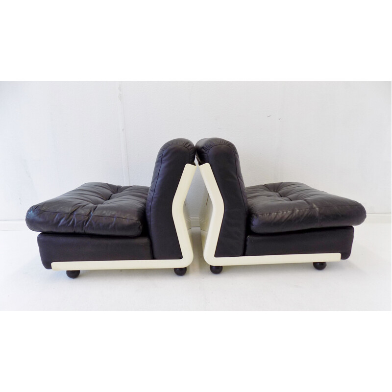 Lot de 2 fauteuils vintage en cuir noir de Mario Bellini Italia 1963