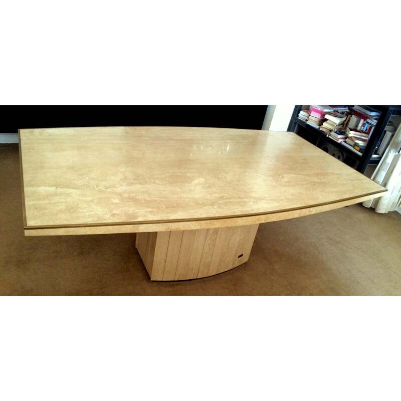 Grande table à repas Maison Jean Charles en travertin - 1968