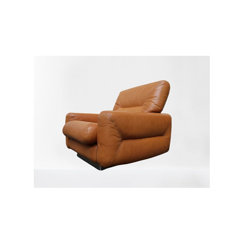 Vintage cognac leather armchair by Jacques charpentier