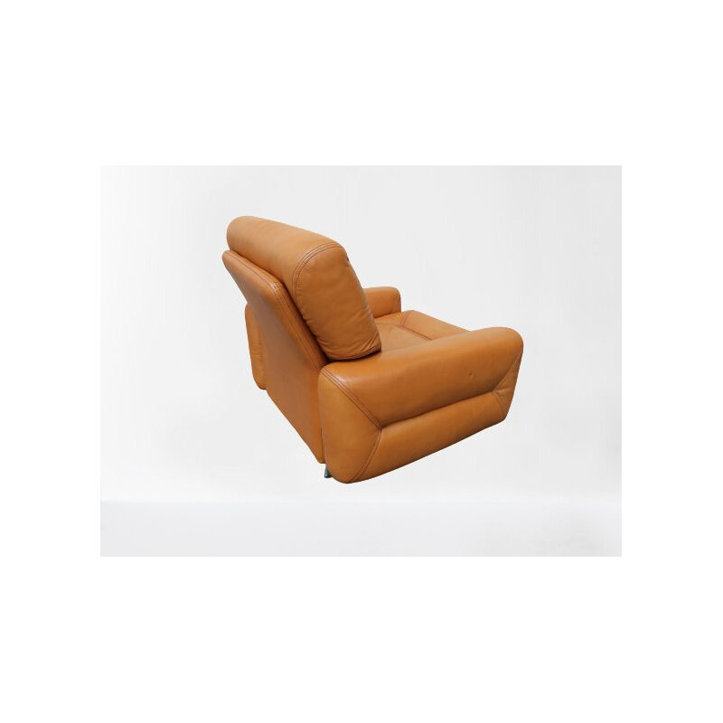 Vintage cognac leather armchair by Jacques charpentier
