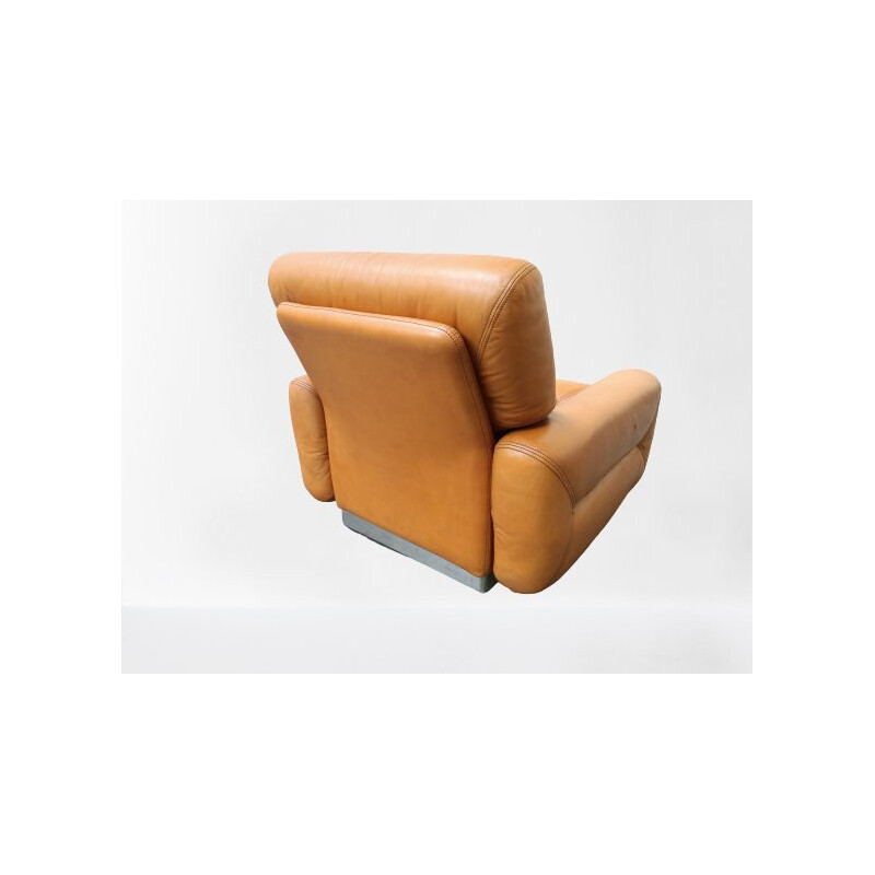 Vintage cognac leather armchair by Jacques charpentier