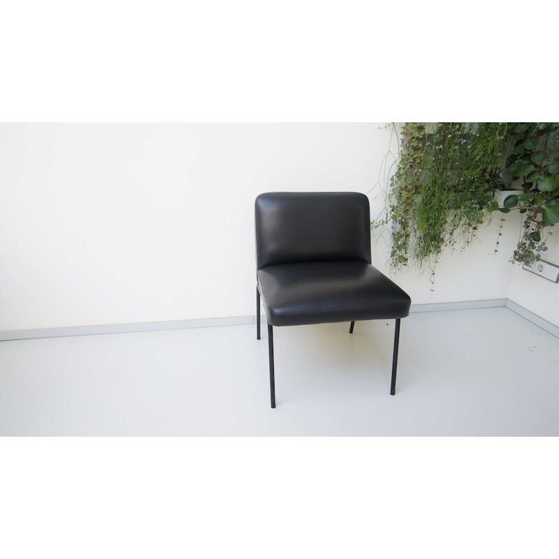 Vintage Meurop fauteuil in zwart kunstleer