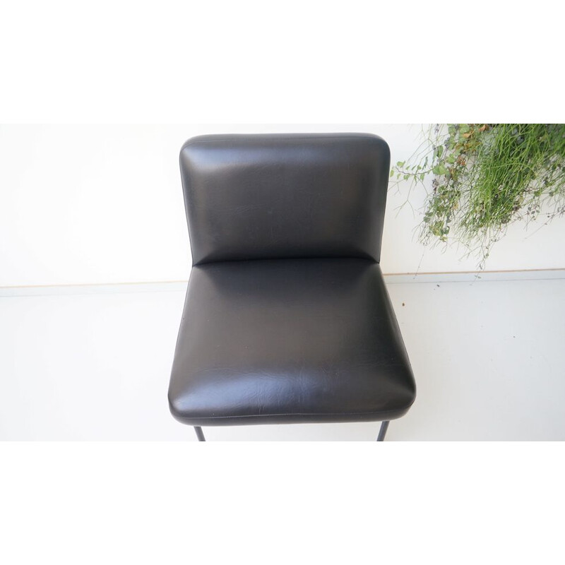 Vintage Black faux leather armchair Meurop