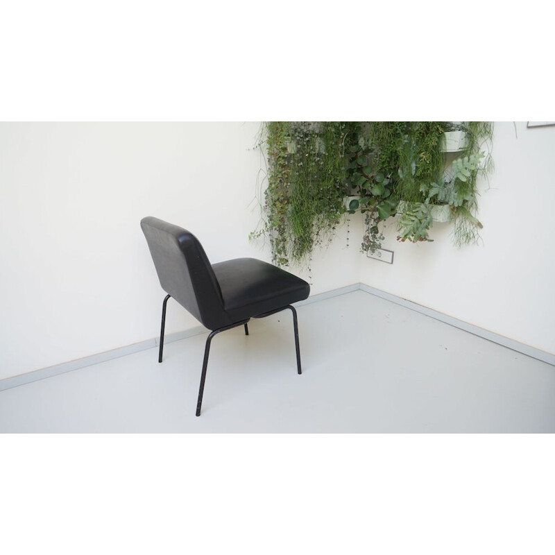 Vintage Black faux leather armchair Meurop