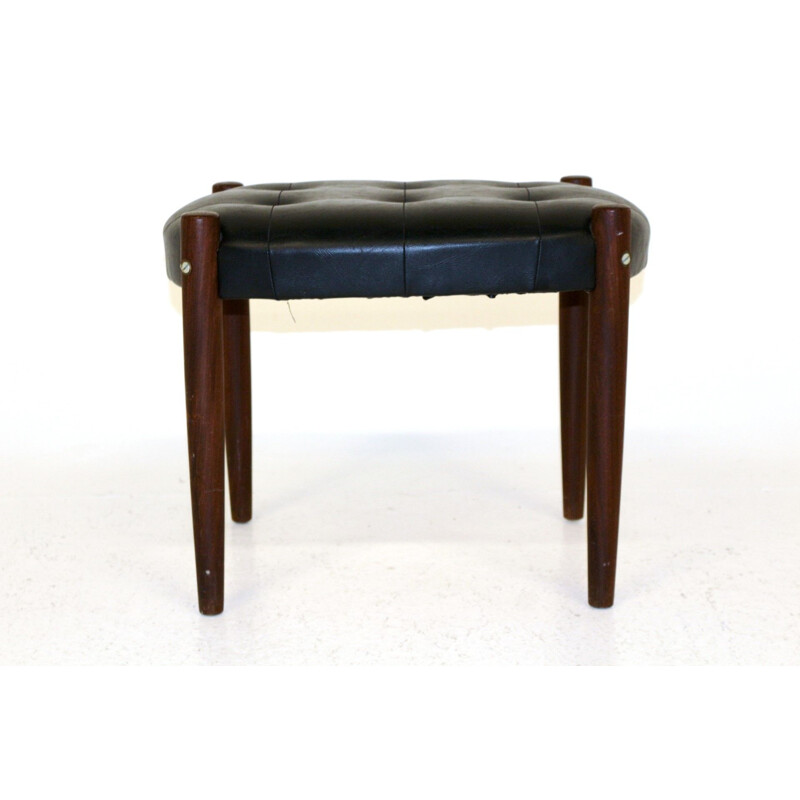 Vintage leather and beech stool Sweden 1950s