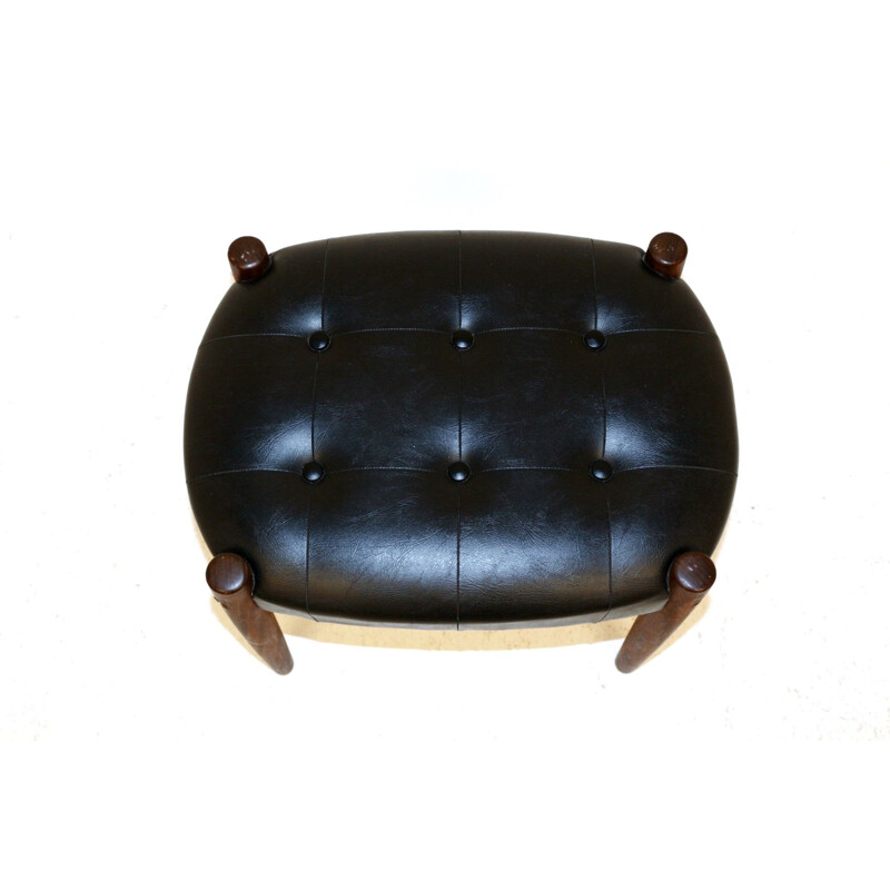 Vintage leather and beech stool Sweden 1950s