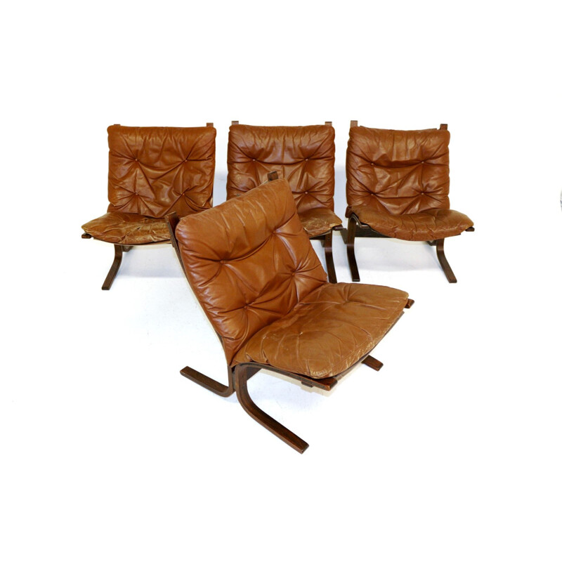 Lot de 4 fauteuils vintage en cuir Siesta Ingmar Relling Norvège 1960