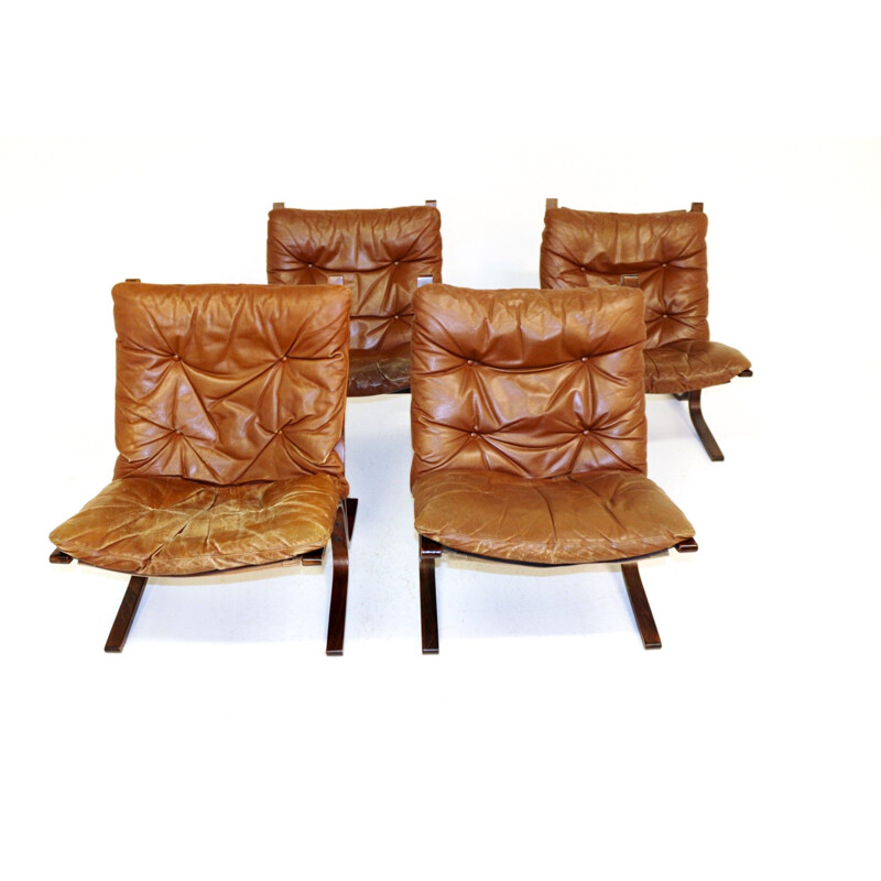 Set of 4 vintage leather armchairs Siesta Ingmar Relling Norway 1960s