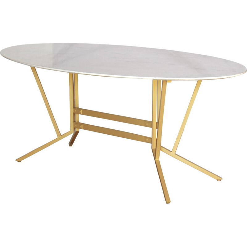 Vintage Dining Table With Carrara Marble Top And Iron Structure Italian 1960s
