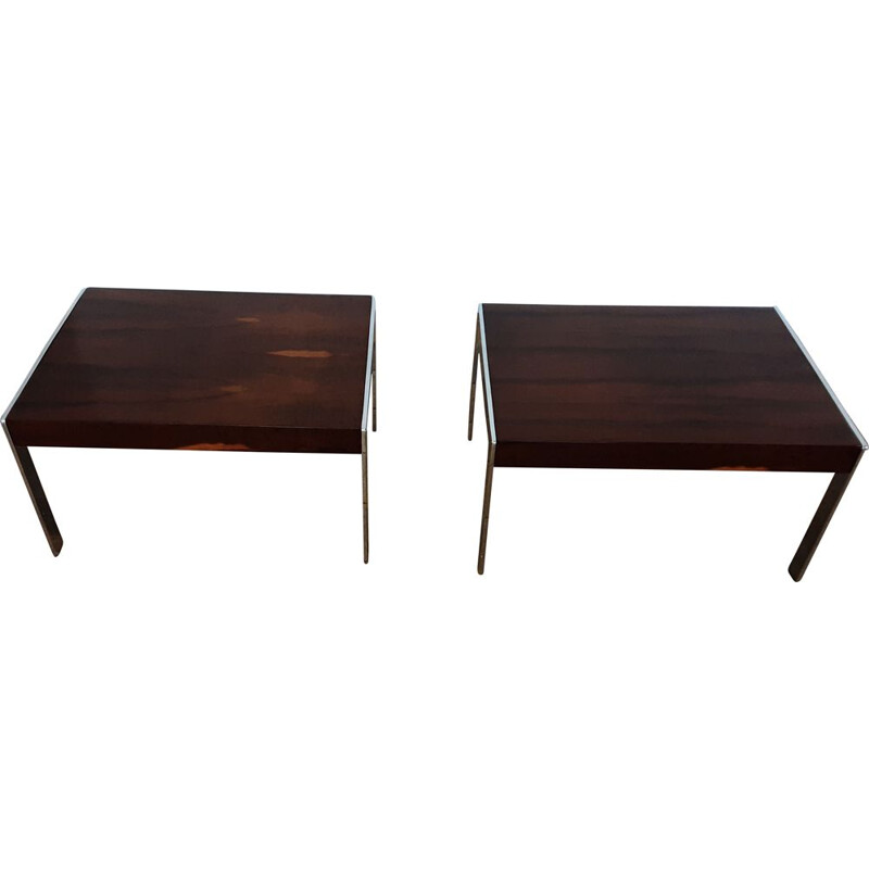 Pair of vintage rosewood and chrome tables by Merrow Associates 1970s