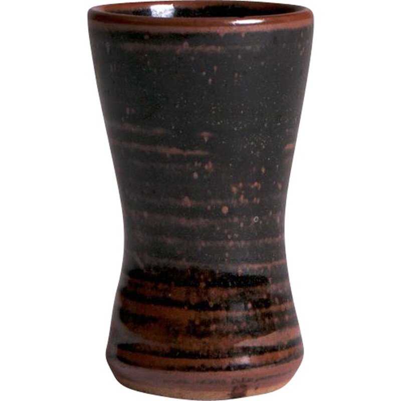 Vase vintage Clessidra à glaçure noire et marron, Angleterre