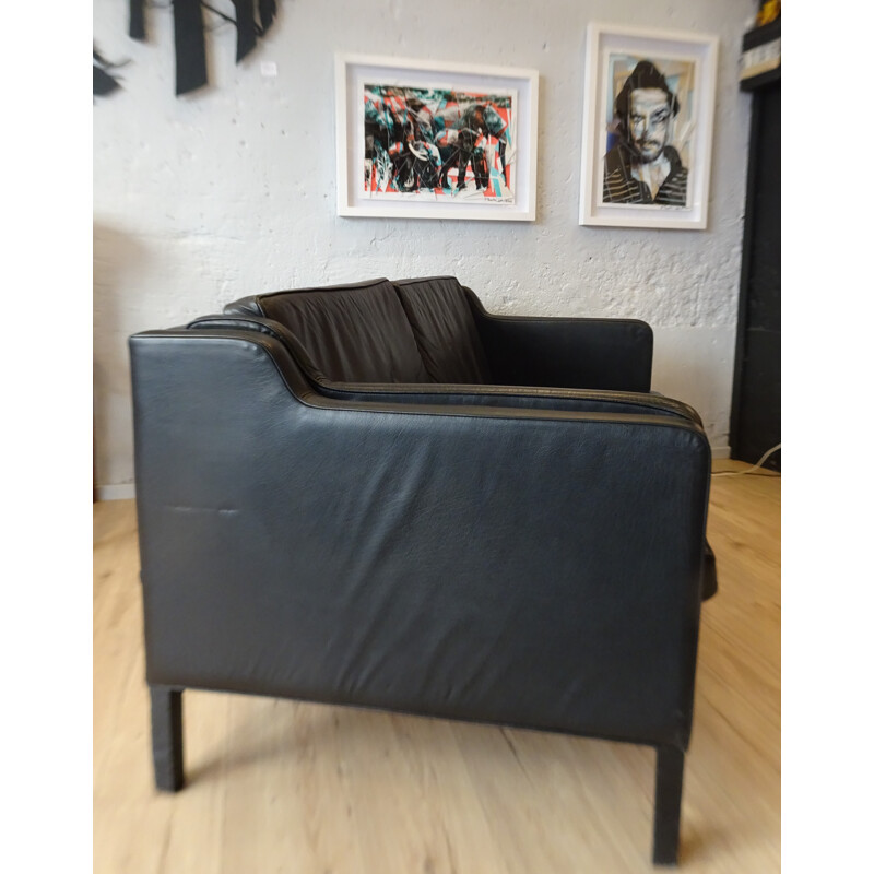 Stouby Scandinavian 2-seater sofa in black leather - 1970s