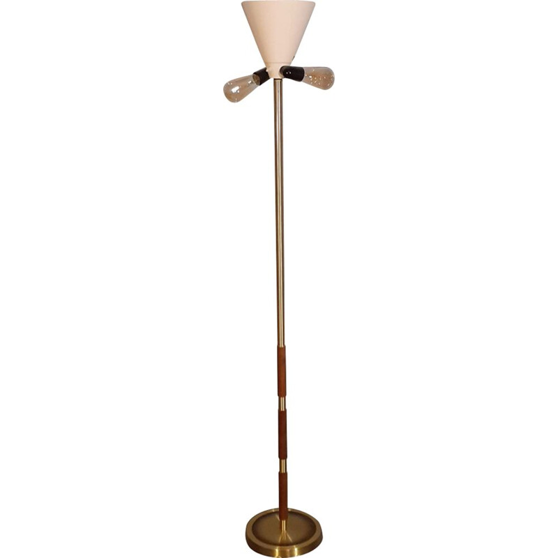 Vintage Art-Deco teak and brass floor lamp, Norway 1950