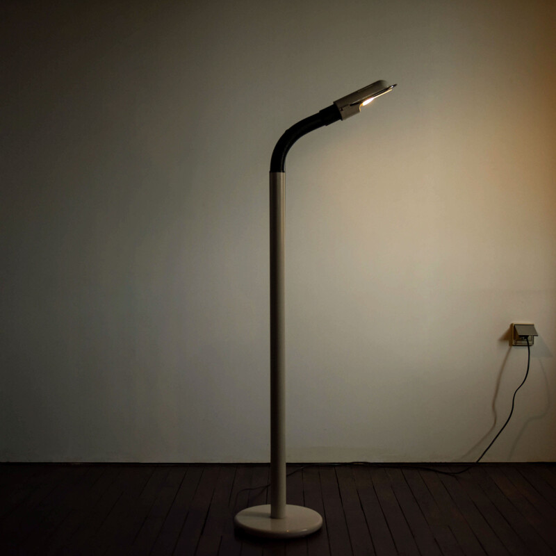 Bendable white laquered metal floor lamp - 1960s