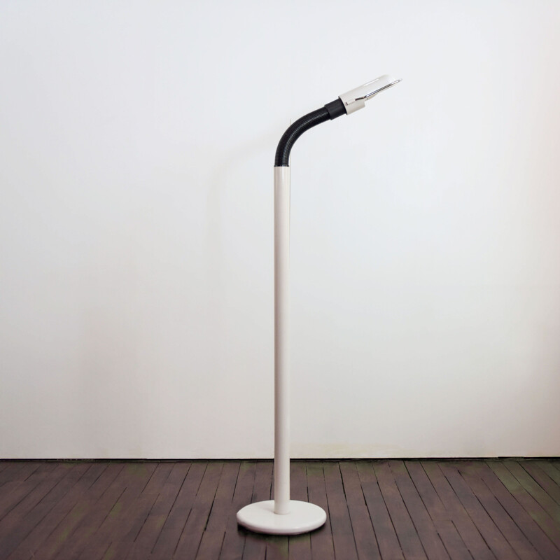 Bendable white laquered metal floor lamp - 1960s