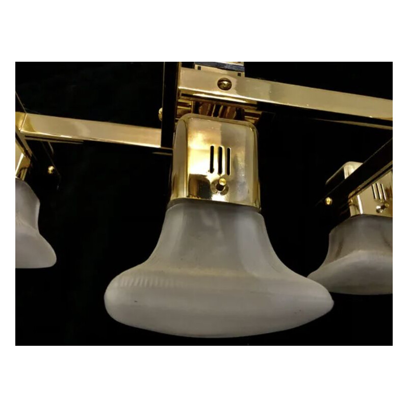 Vintage chandelier 7 golden lamps 1970