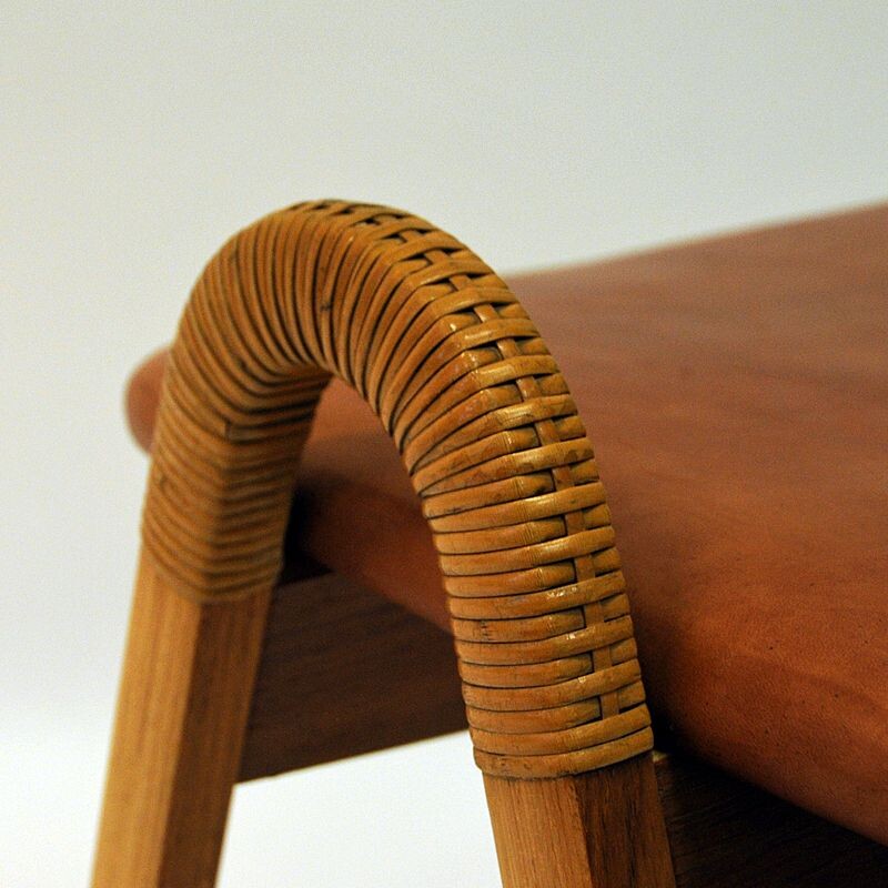 Midcentury leather stool by Bjørn Engø for Gustav Bahus Norway 1950s