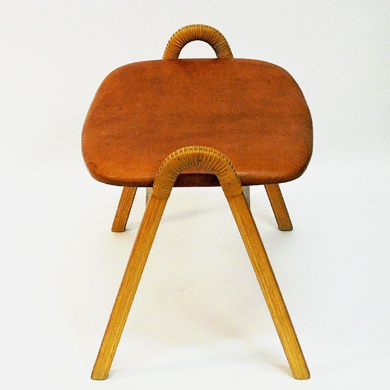 Midcentury leather stool by Bjørn Engø for Gustav Bahus Norway 1950s