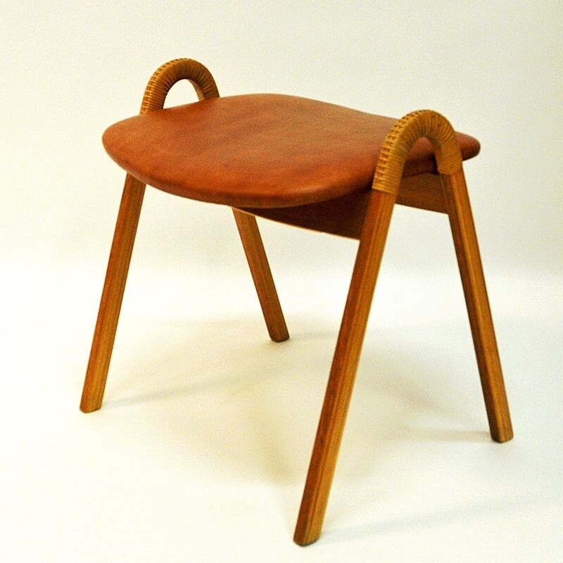 Tabouret vintage en cuir par Bjørn Engø pour Gustav Bahus Norvège 1950