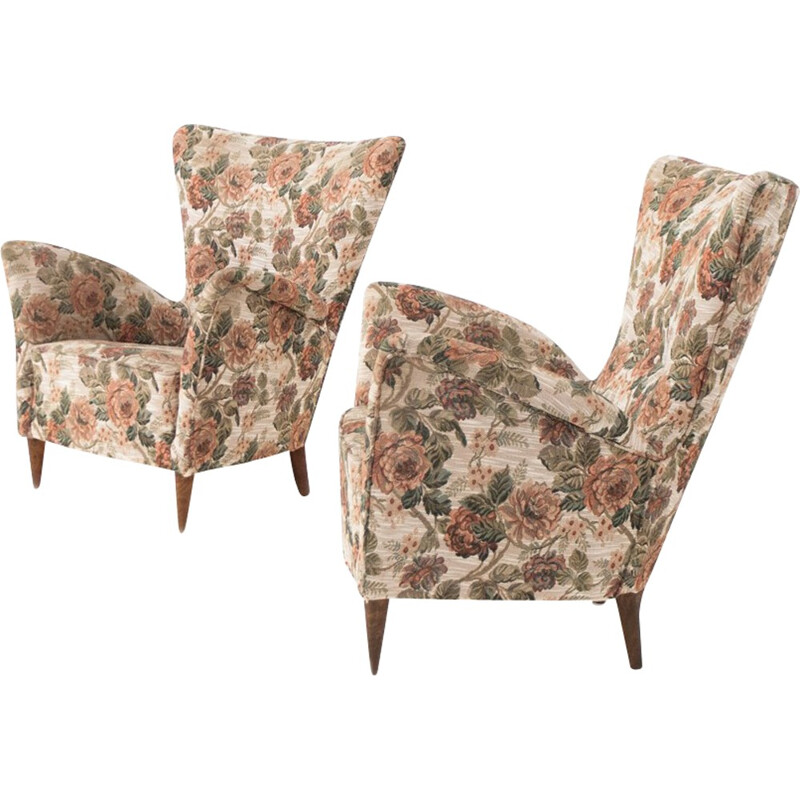 Pair of Italian armchairs in fabric - 1950s