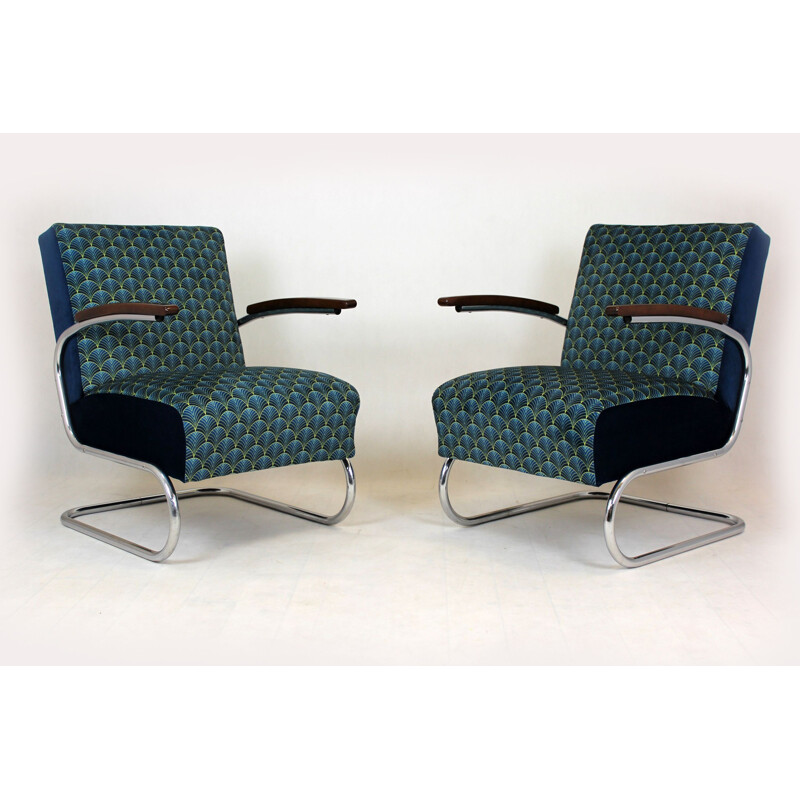 Pair of vintage Tubular Steel Armchairs Art Deco by W. H. Gispen for Mücke Melder, 1930s