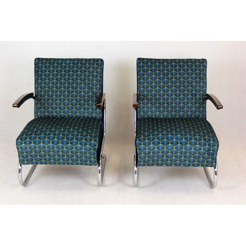 Pair of vintage Tubular Steel Armchairs Art Deco by W. H. Gispen for Mücke Melder, 1930s