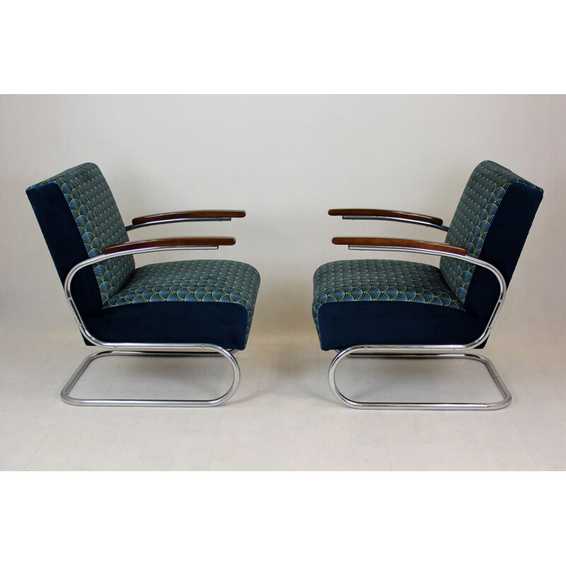 Pair of vintage Tubular Steel Armchairs Art Deco by W. H. Gispen for Mücke Melder, 1930s