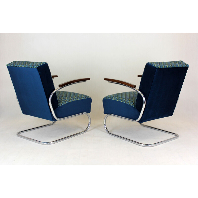 Pair of vintage Tubular Steel Armchairs Art Deco by W. H. Gispen for Mücke Melder, 1930s