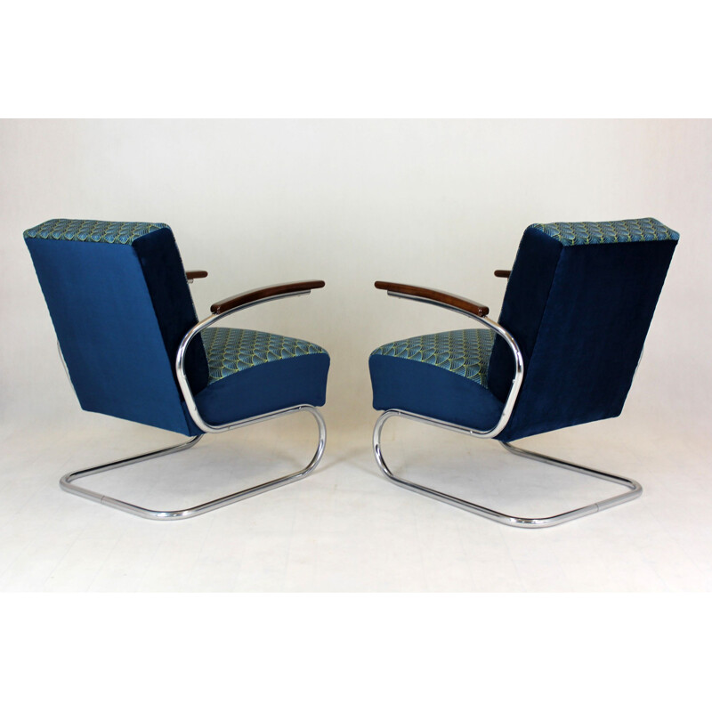Paire de fauteuils vintage en acier tubulaire Art déco de W. H. Gispen pour Mücke Melder 1930