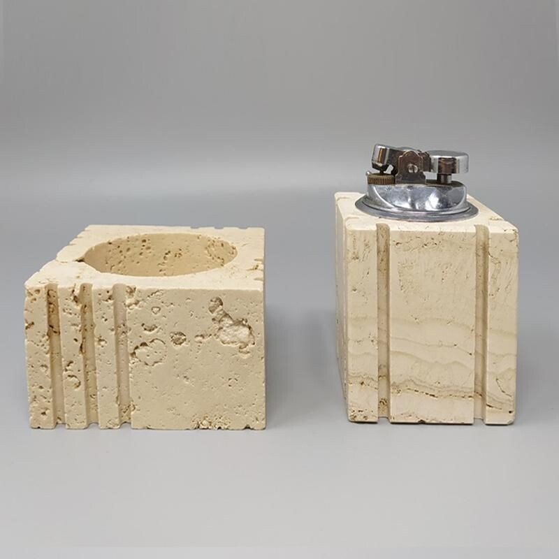 Vintage Smoking Set in Travertine by Enzo Mari for F.lli Mannelli 1970s 