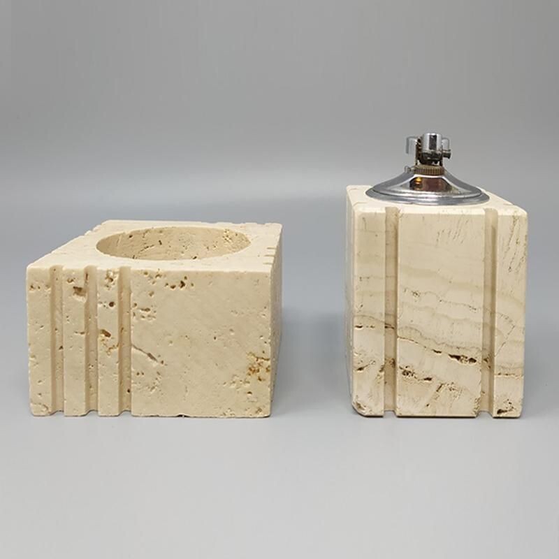 Vintage Smoking Set in Travertine by Enzo Mari for F.lli Mannelli 1970s 